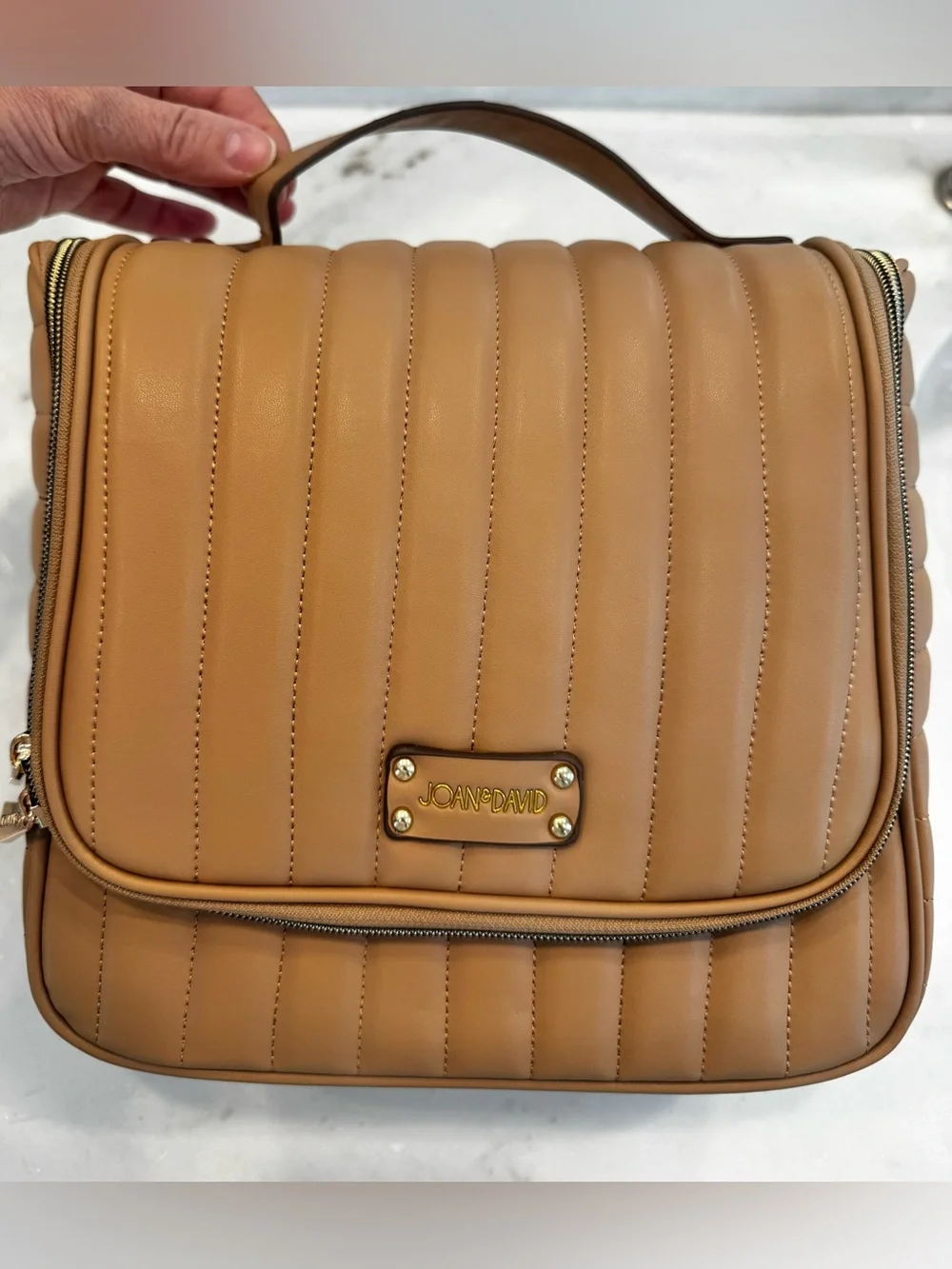 Joan & David Camel Quilted Top-Handle Satchel